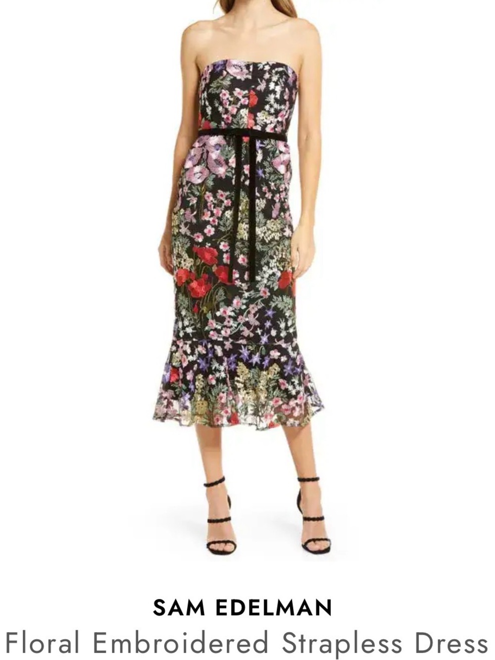 Sam Edelman Black Floral Embroidered Strapless Dress
